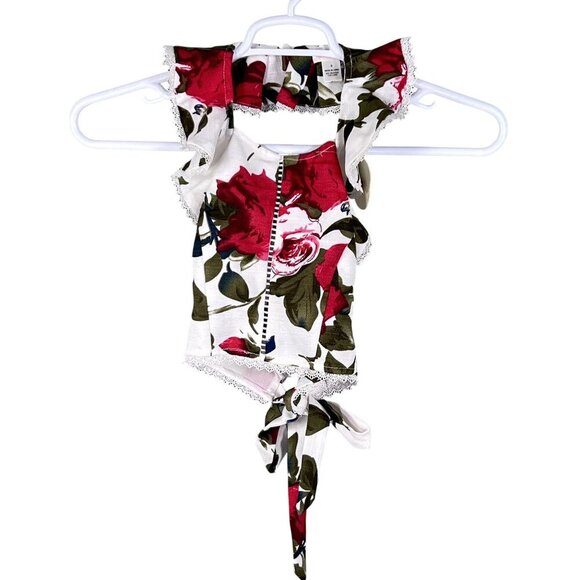 Luxxel NWT S Floral Ruffled 2 Piece Crop Top High Waist Short Set Marilyn Monroe - Picture 6 of 16